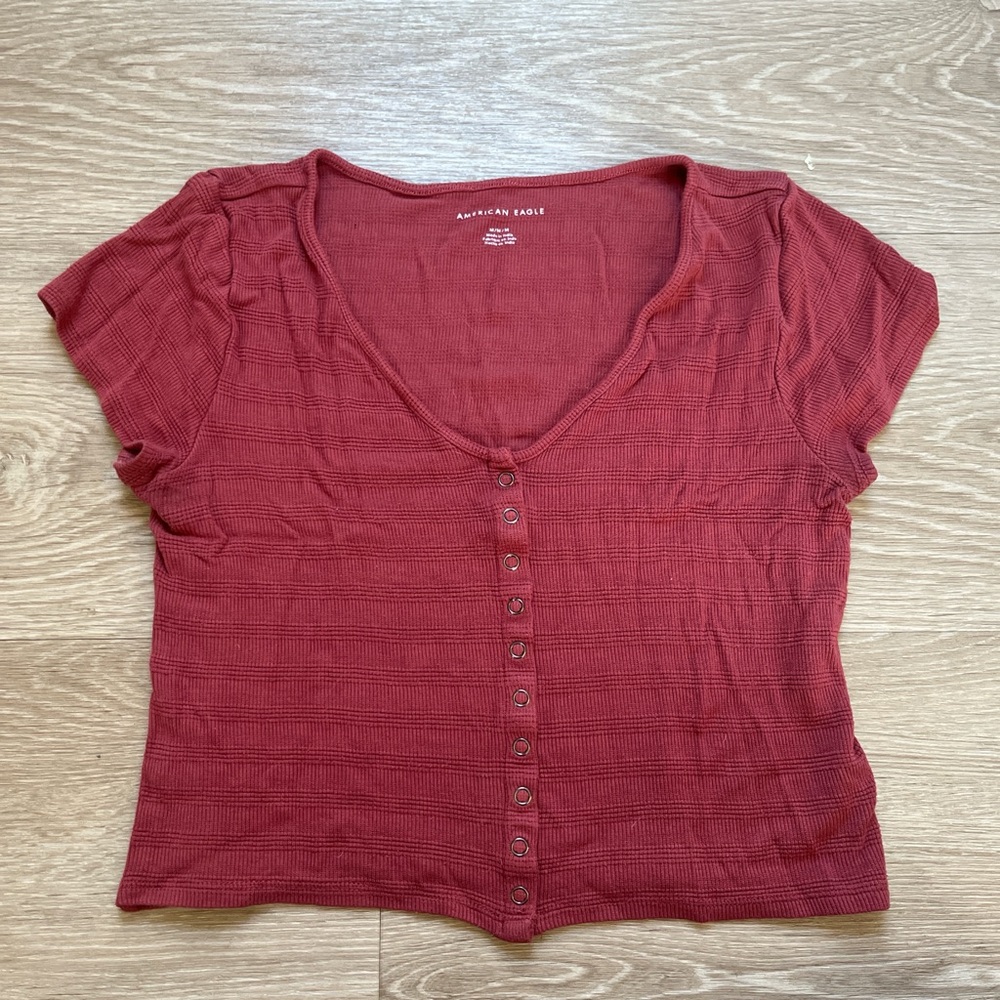 American Eagle Red Button-Up Top